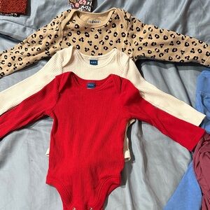 Old Navy Red, Cream, and Tan Leopard Kids Bodysuits